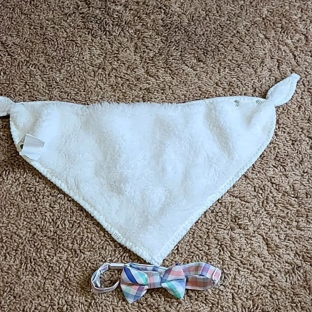 Mud Pie Bunny and Blue Gingham Bib with a bow tie thrown in. NWOT